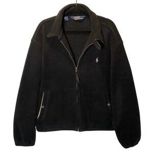Polo Ralph Lauren Jacket Men's XL Black Tan Polartec Fleece Zip Up‎ Vintage 90's